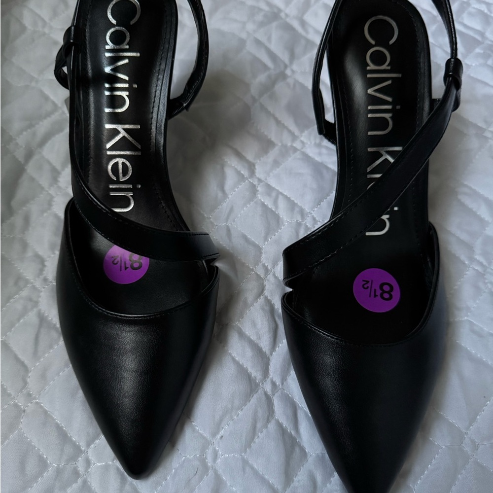 Calvin Klein Black Elegant Heels, Size 8 1/2 and 3 1/2” heel
